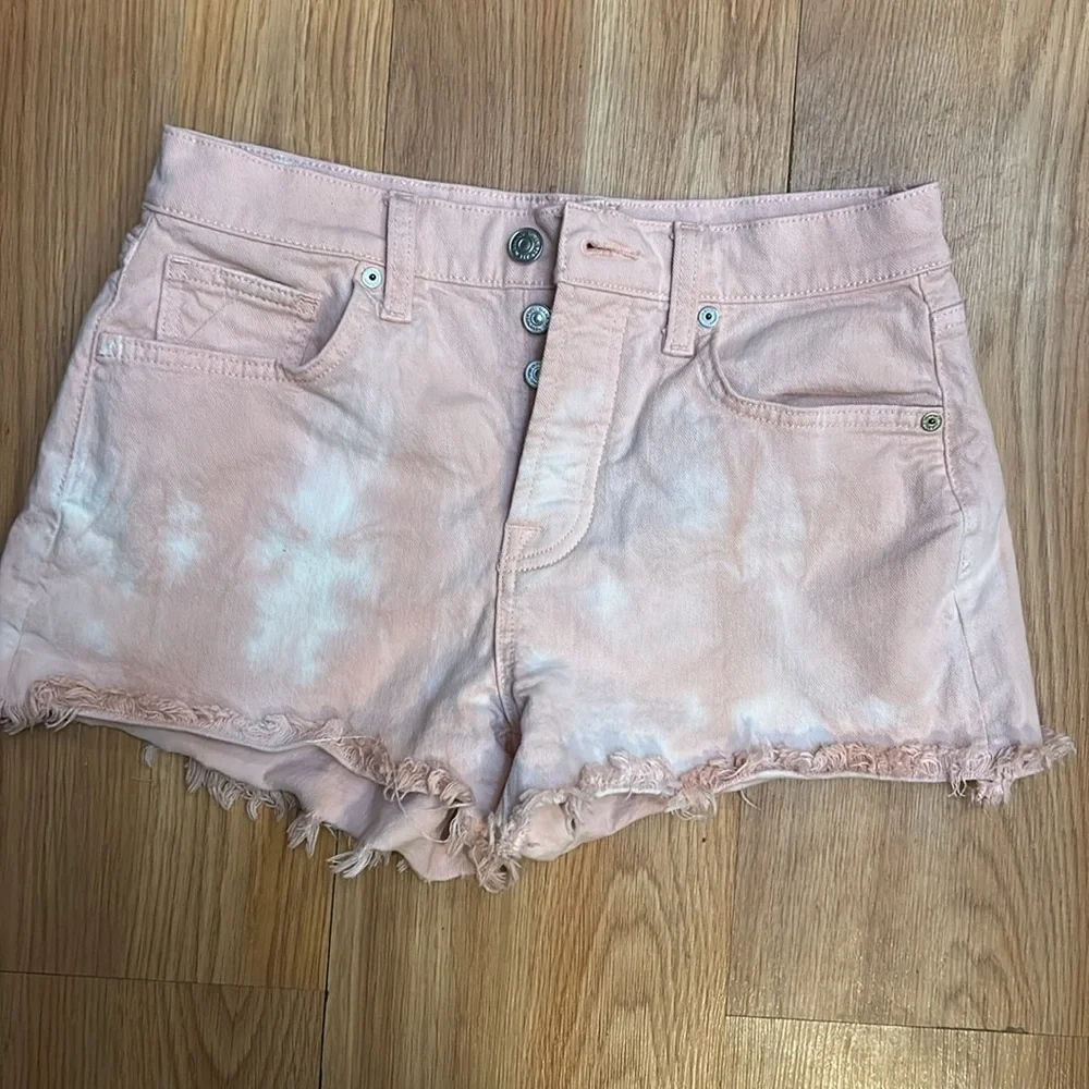 7 For All Mankind Monroe Pink Tie- DyeHigh Rise Jean Cut Off Shorts Size 26 - Picture 2 of 9
